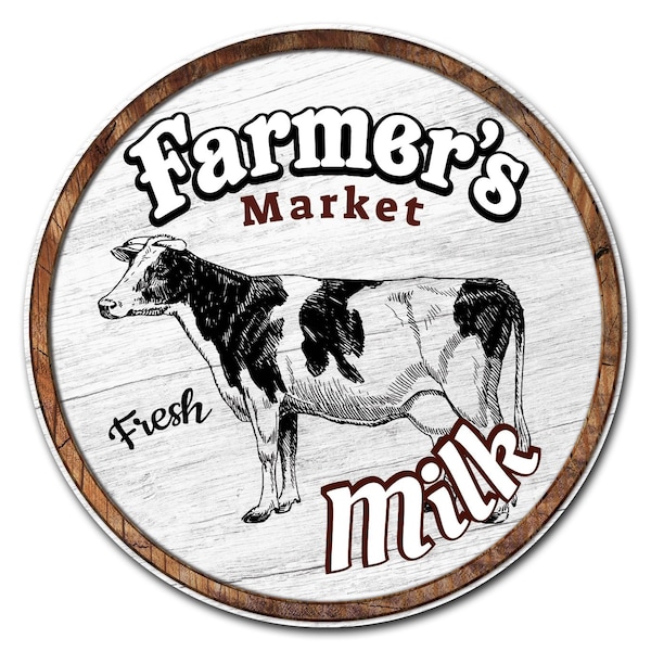 Corrugated Plastic Sign With Stakes 24in Circular-Farmers Market Milk, C-24-CIR-WS-Milk